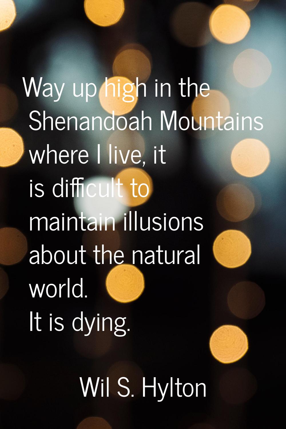 Way up high in the Shenandoah Mountains where I live, it is difficult to maintain illusions about t