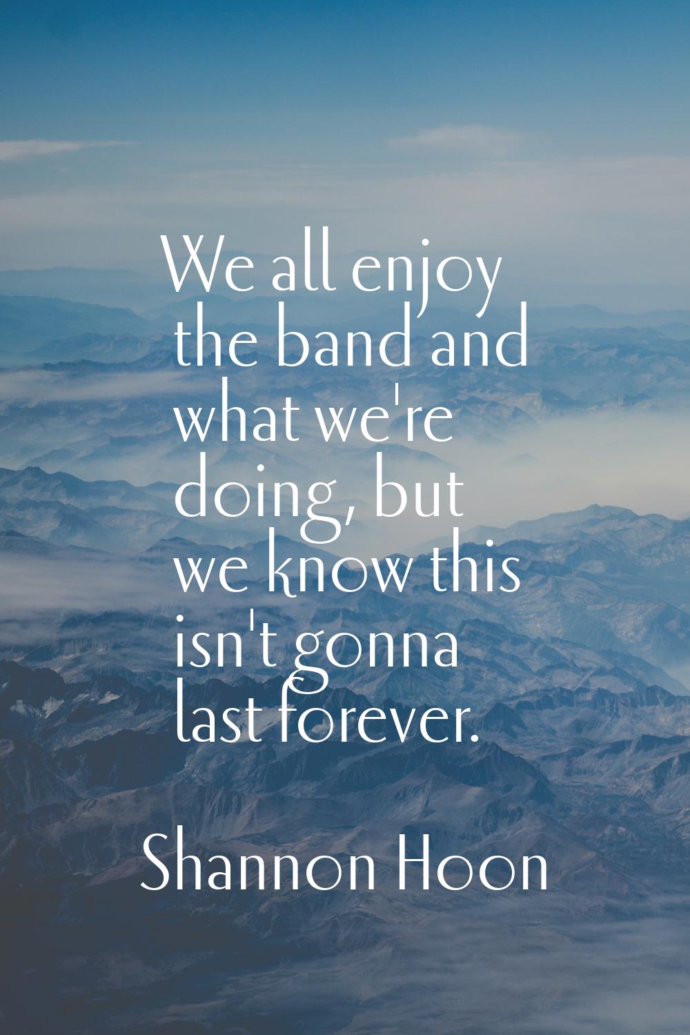 We all enjoy the band and what we're doing, but we know this isn't gonna last forever.