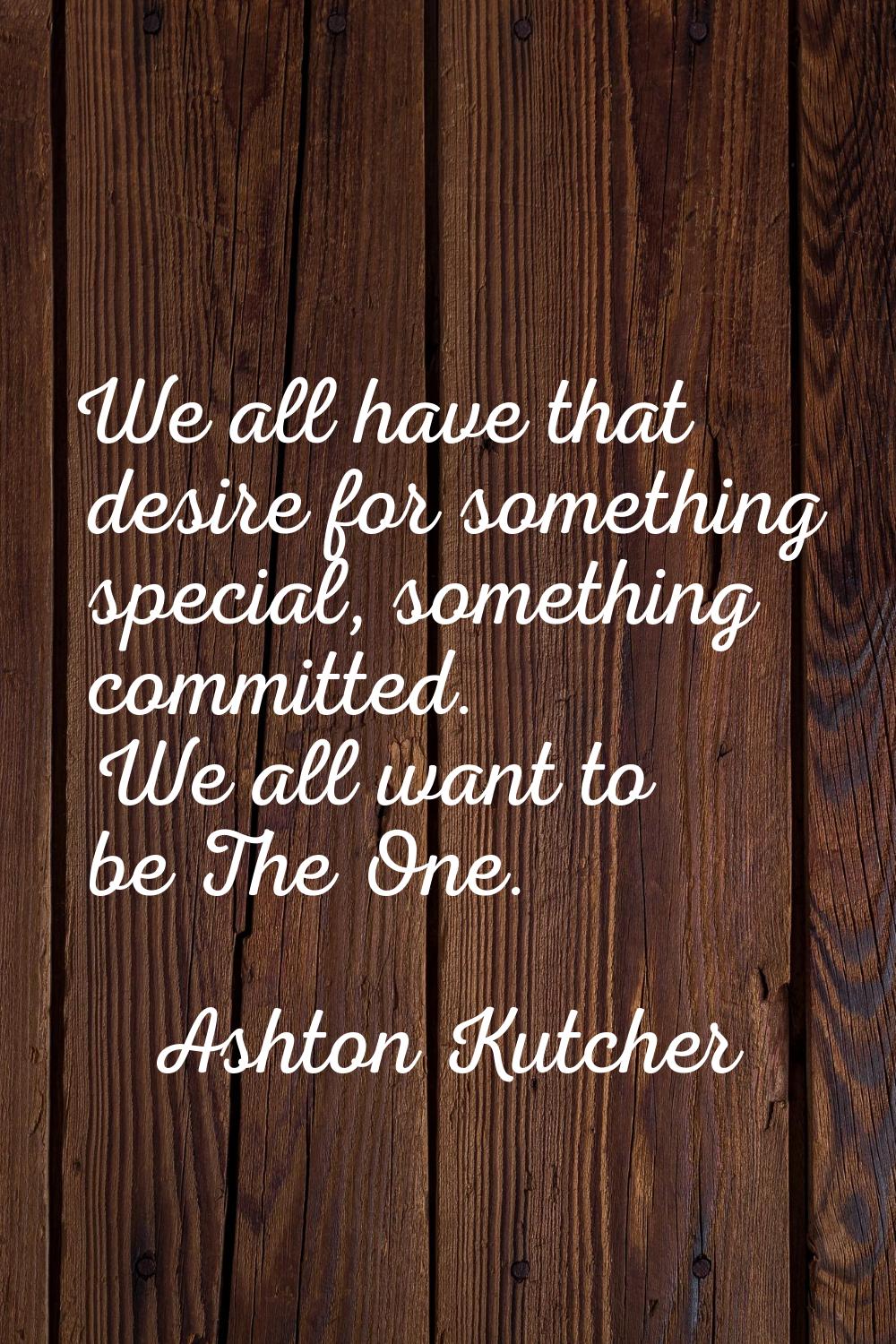 We all have that desire for something special, something committed. We all want to be The One.