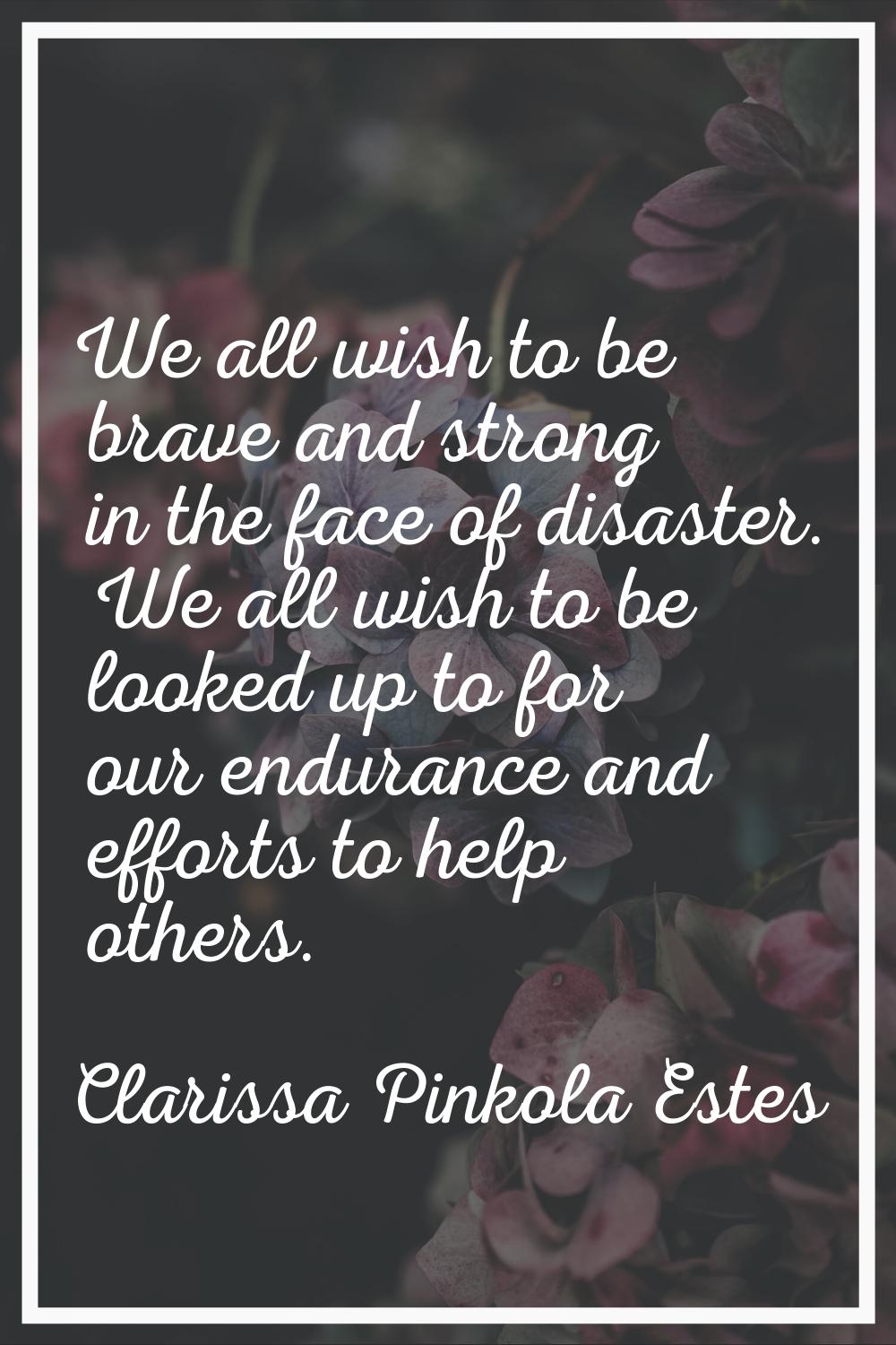 We all wish to be brave and strong in the face of disaster. We all wish to be looked up to for our 