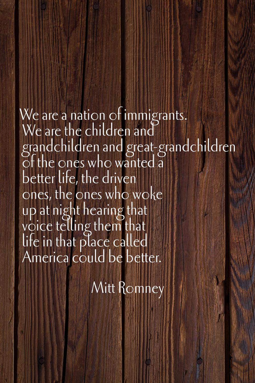 We are a nation of immigrants. We are the children and grandchildren and great-grandchildren of the
