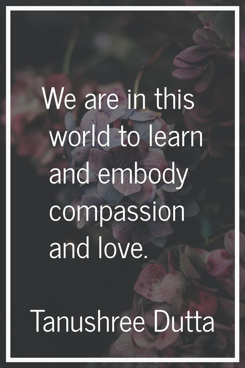 We are in this world to learn and embody compassion and love.
