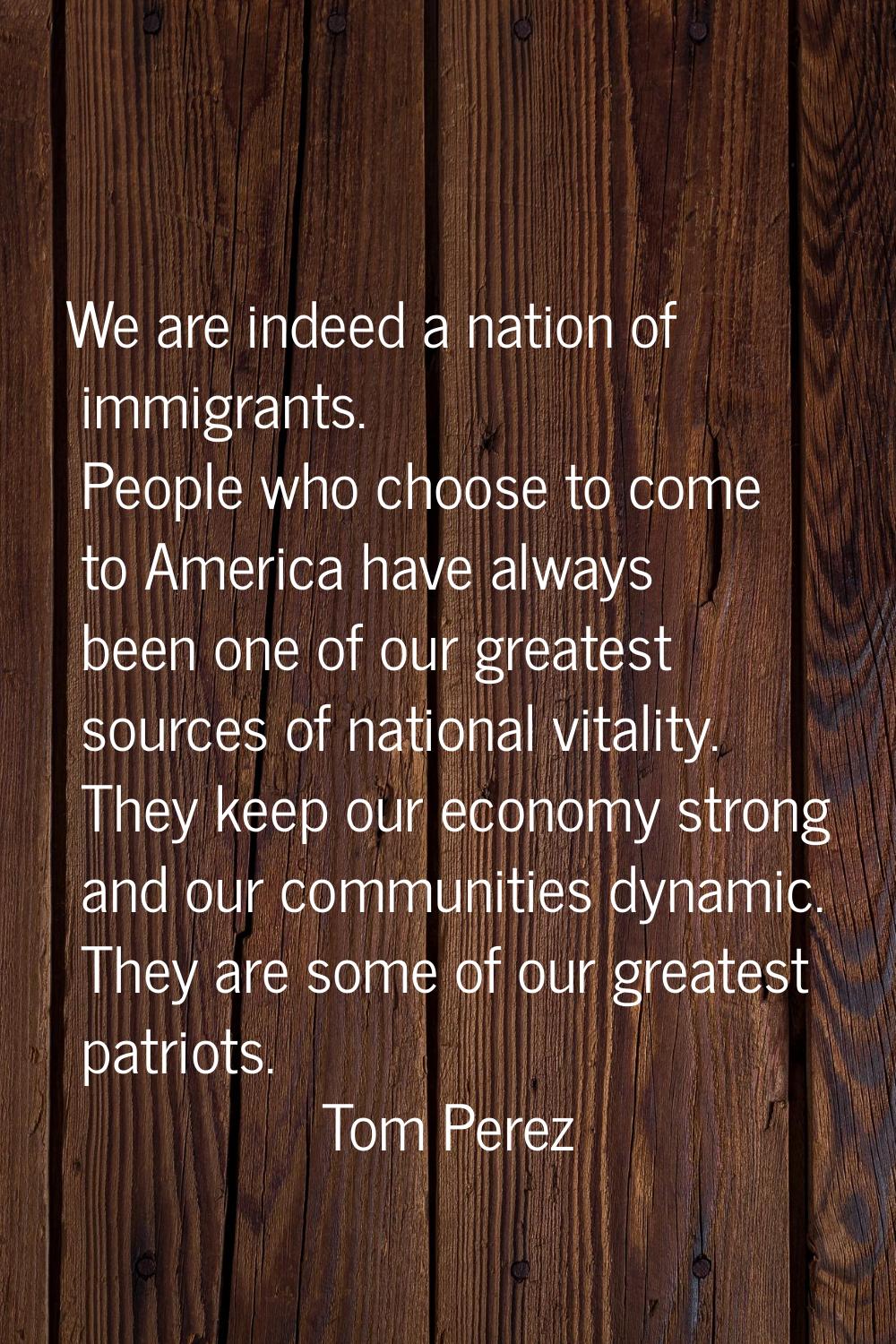 We are indeed a nation of immigrants. People who choose to come to America have always been one of 