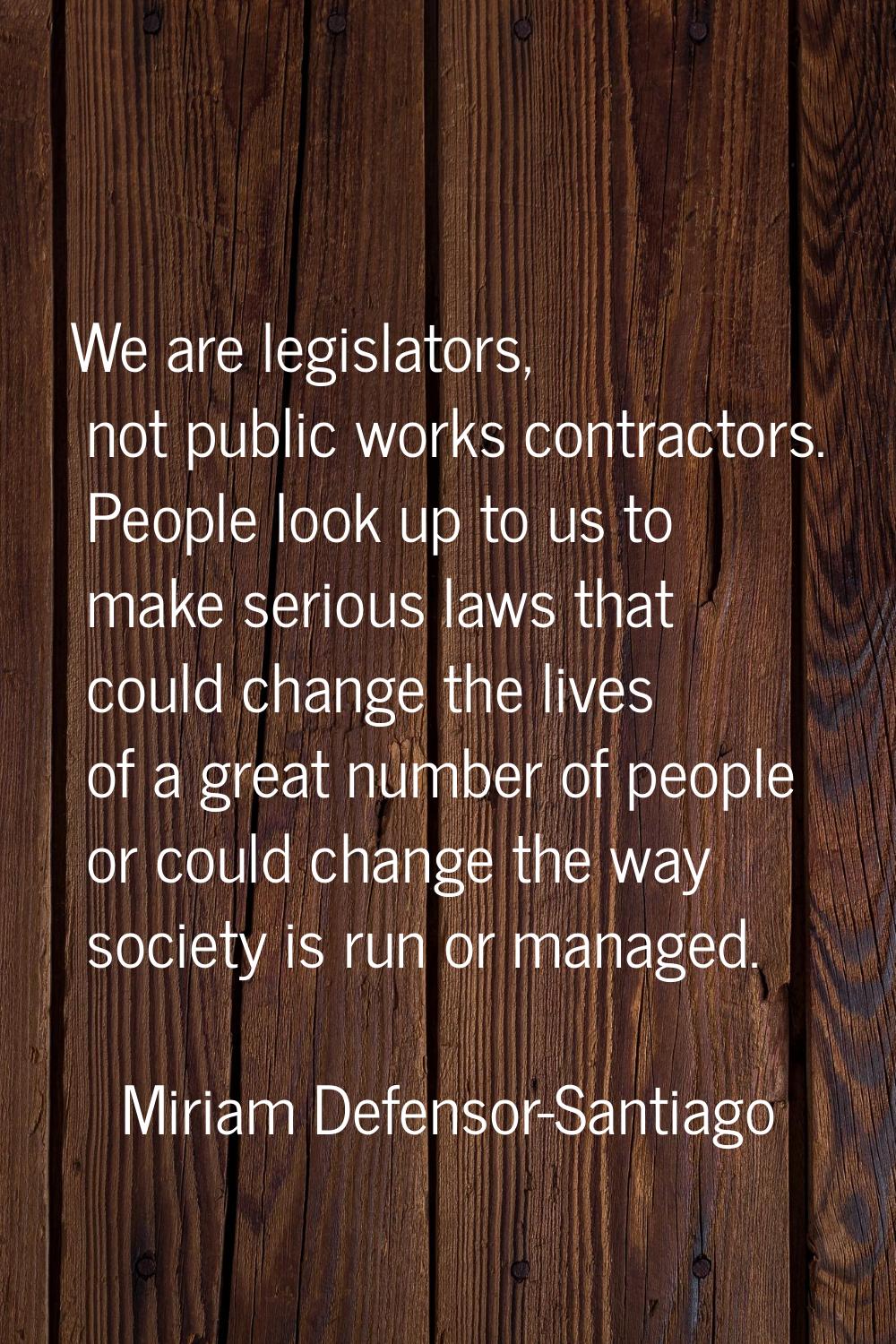 We are legislators, not public works contractors. People look up to us to make serious laws that co