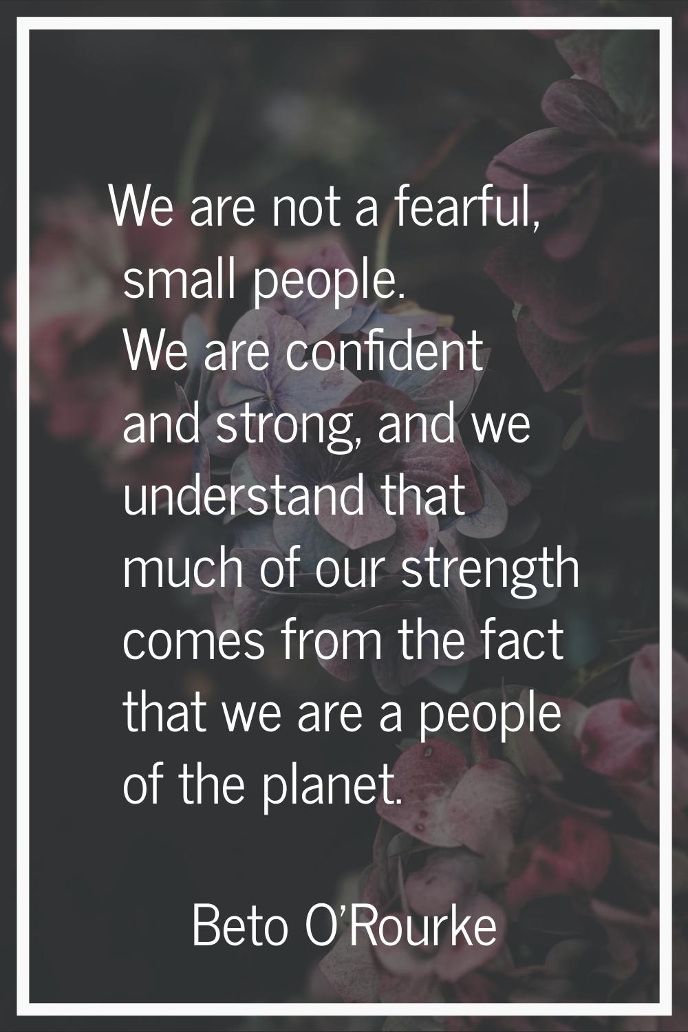 We are not a fearful, small people. We are confident and strong, and we understand that much of our