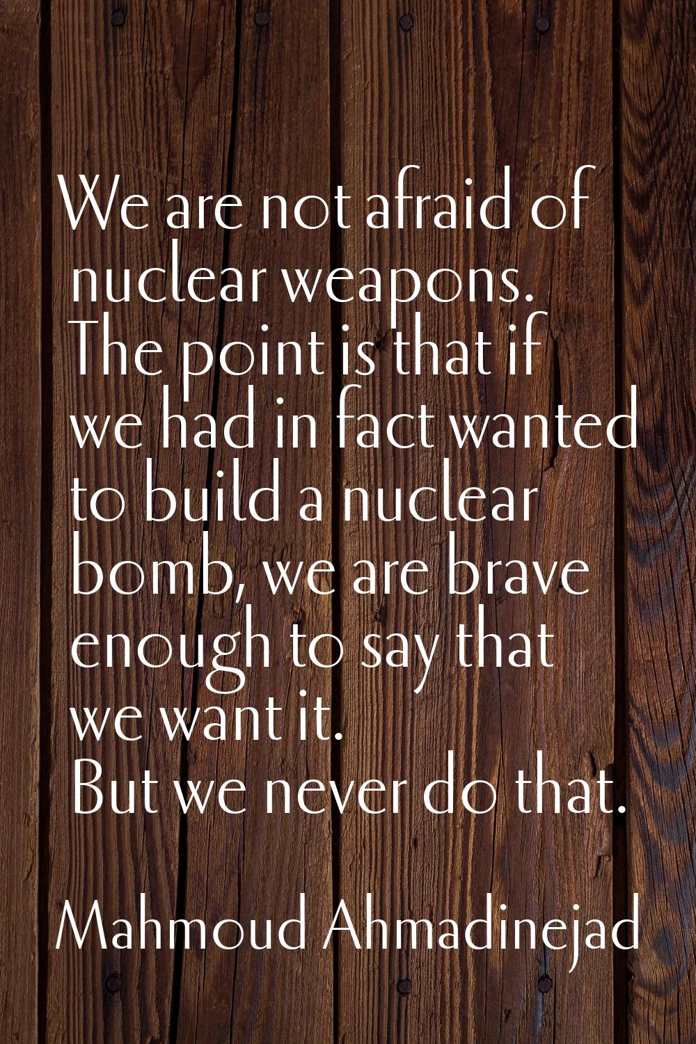 We are not afraid of nuclear weapons. The point is that if we had in fact wanted to build a nuclear