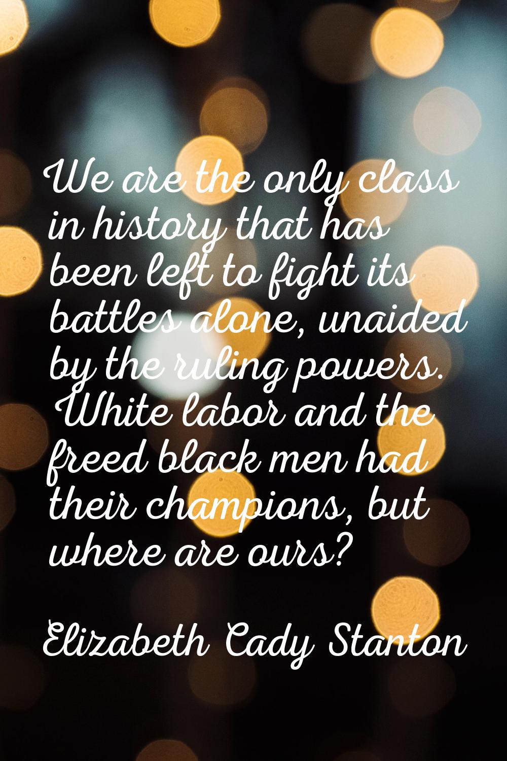 We are the only class in history that has been left to fight its battles alone, unaided by the ruli