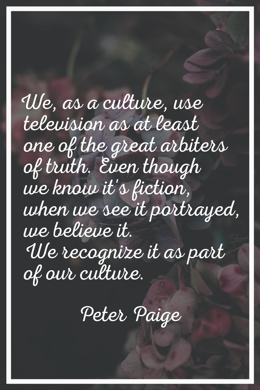 We, as a culture, use television as at least one of the great arbiters of truth. Even though we kno