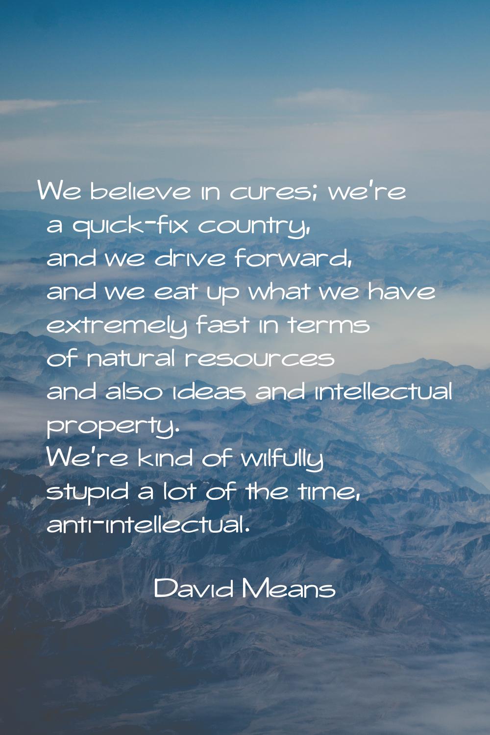 We believe in cures; we're a quick-fix country, and we drive forward, and we eat up what we have ex