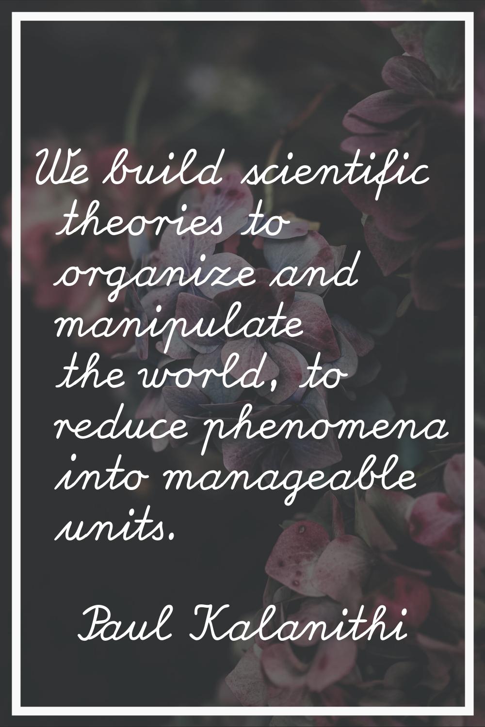 We build scientific theories to organize and manipulate the world, to reduce phenomena into managea