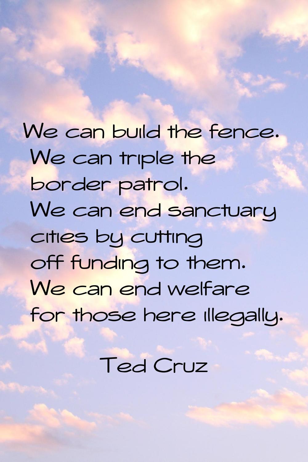 We can build the fence. We can triple the border patrol. We can end sanctuary cities by cutting off