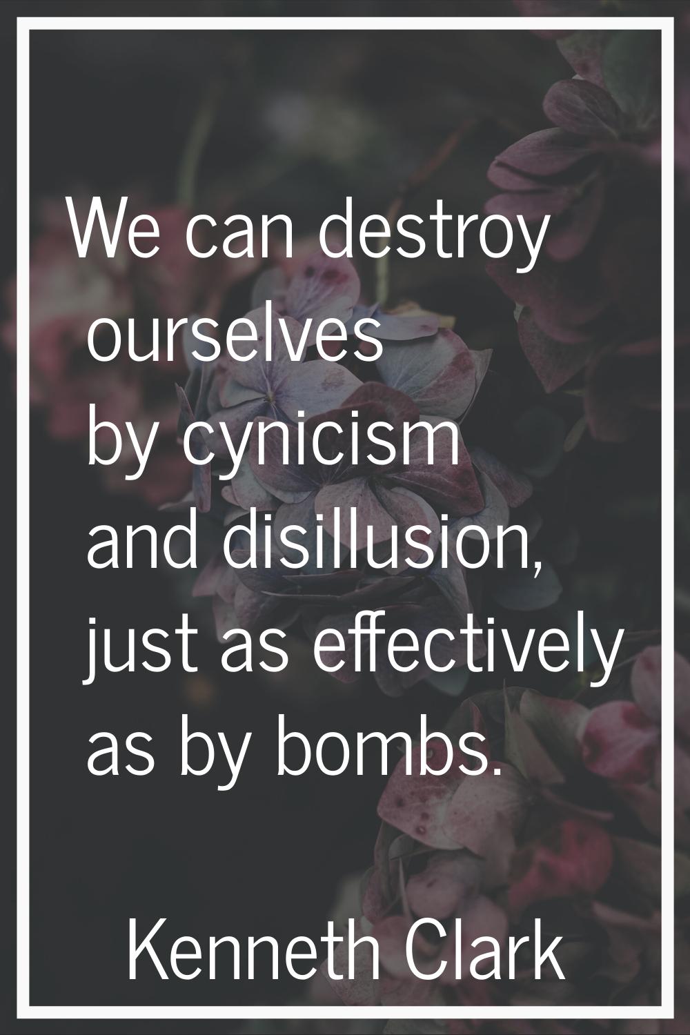 We can destroy ourselves by cynicism and disillusion, just as effectively as by bombs.