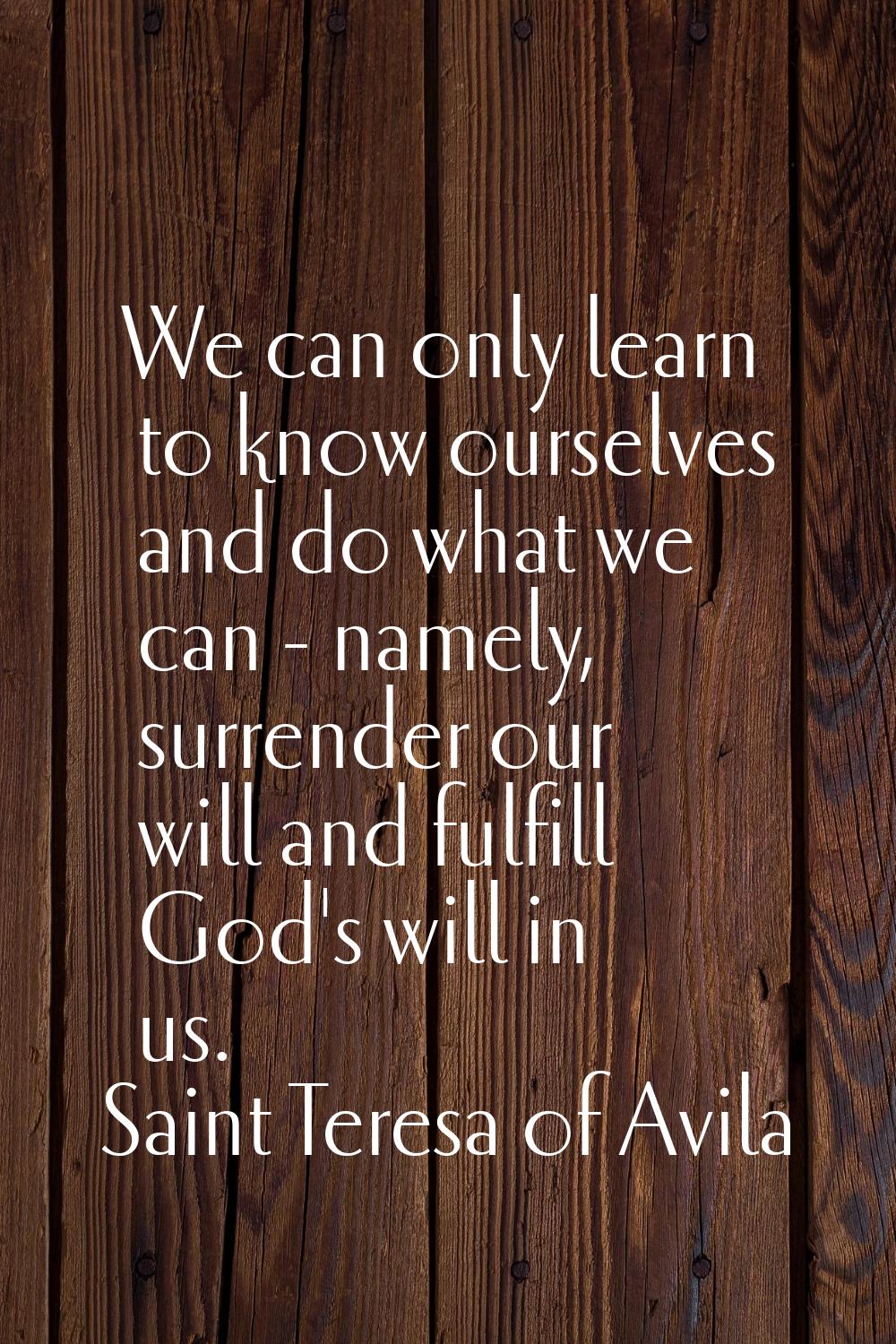 We can only learn to know ourselves and do what we can - namely, surrender our will and fulfill God