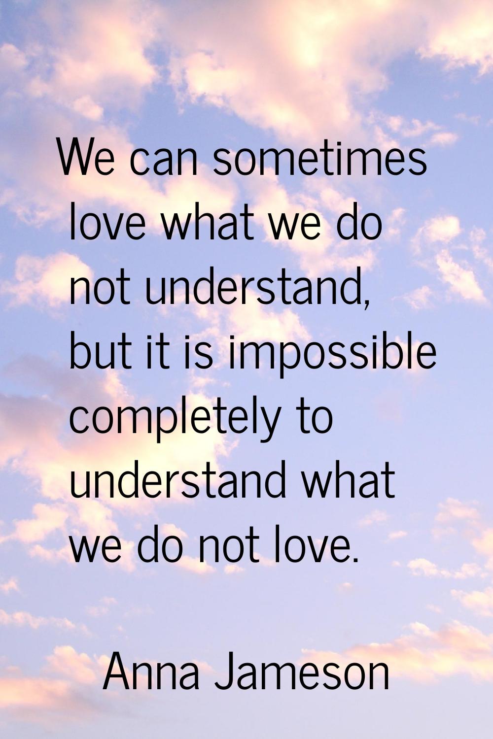 We can sometimes love what we do not understand, but it is impossible completely to understand what