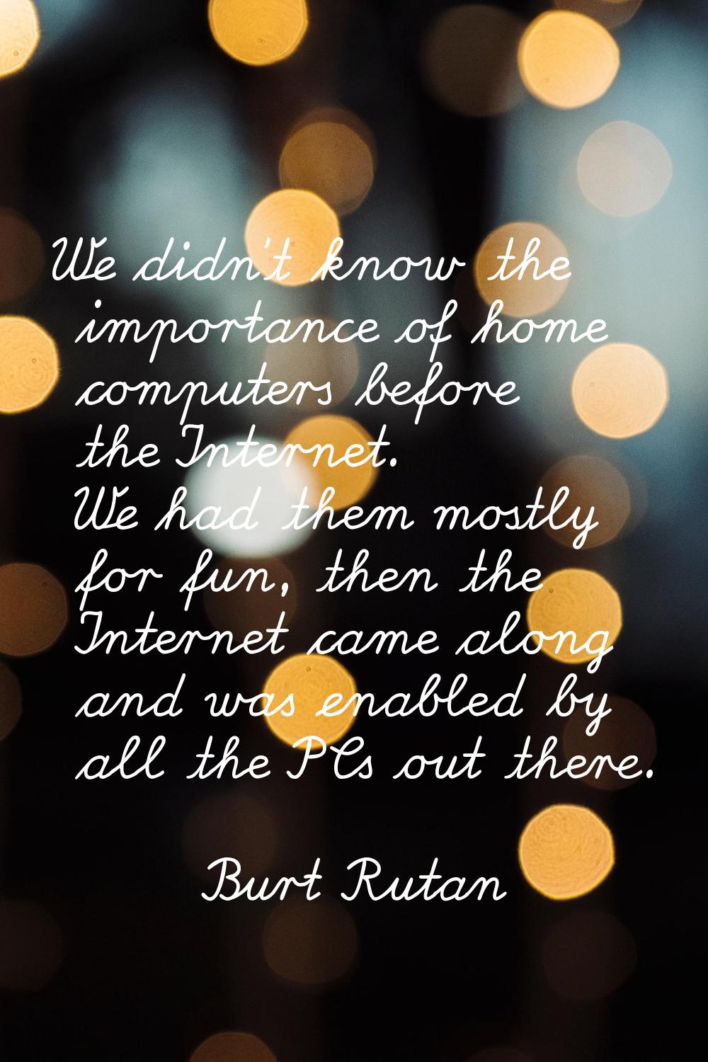 We didn't know the importance of home computers before the Internet. We had them mostly for fun, th
