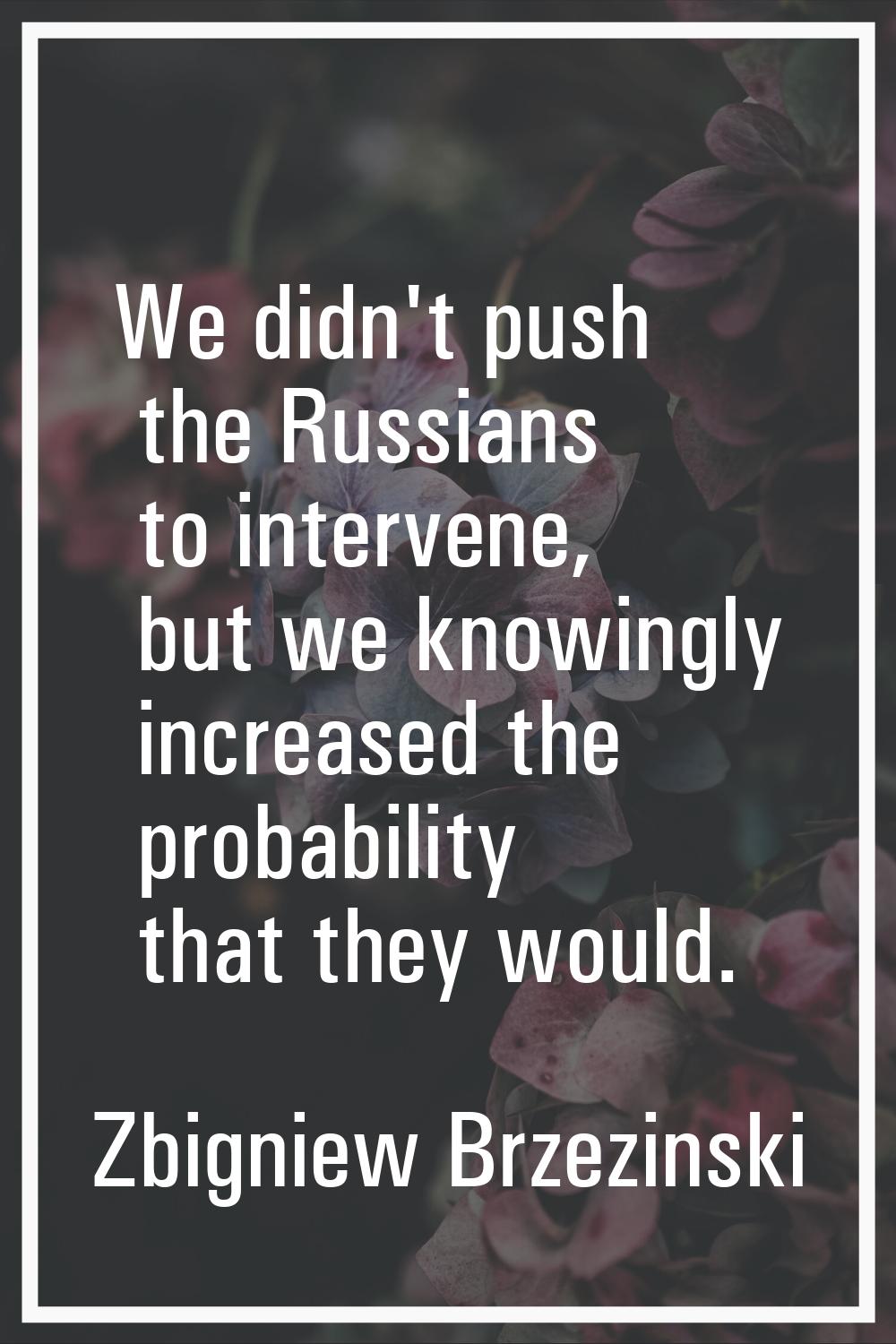 We didn't push the Russians to intervene, but we knowingly increased the probability that they woul