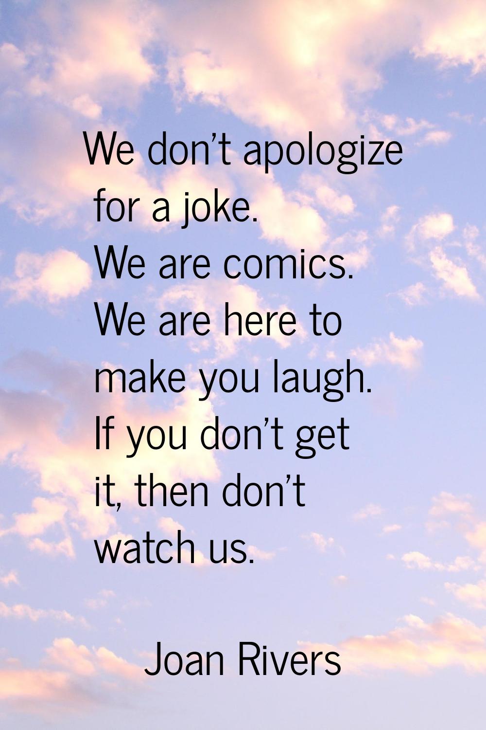 We don't apologize for a joke. We are comics. We are here to make you laugh. If you don't get it, t