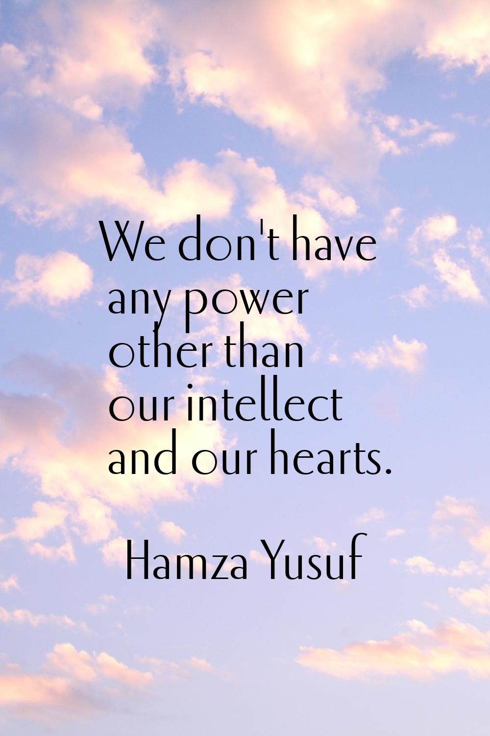 We don't have any power other than our intellect and our hearts.