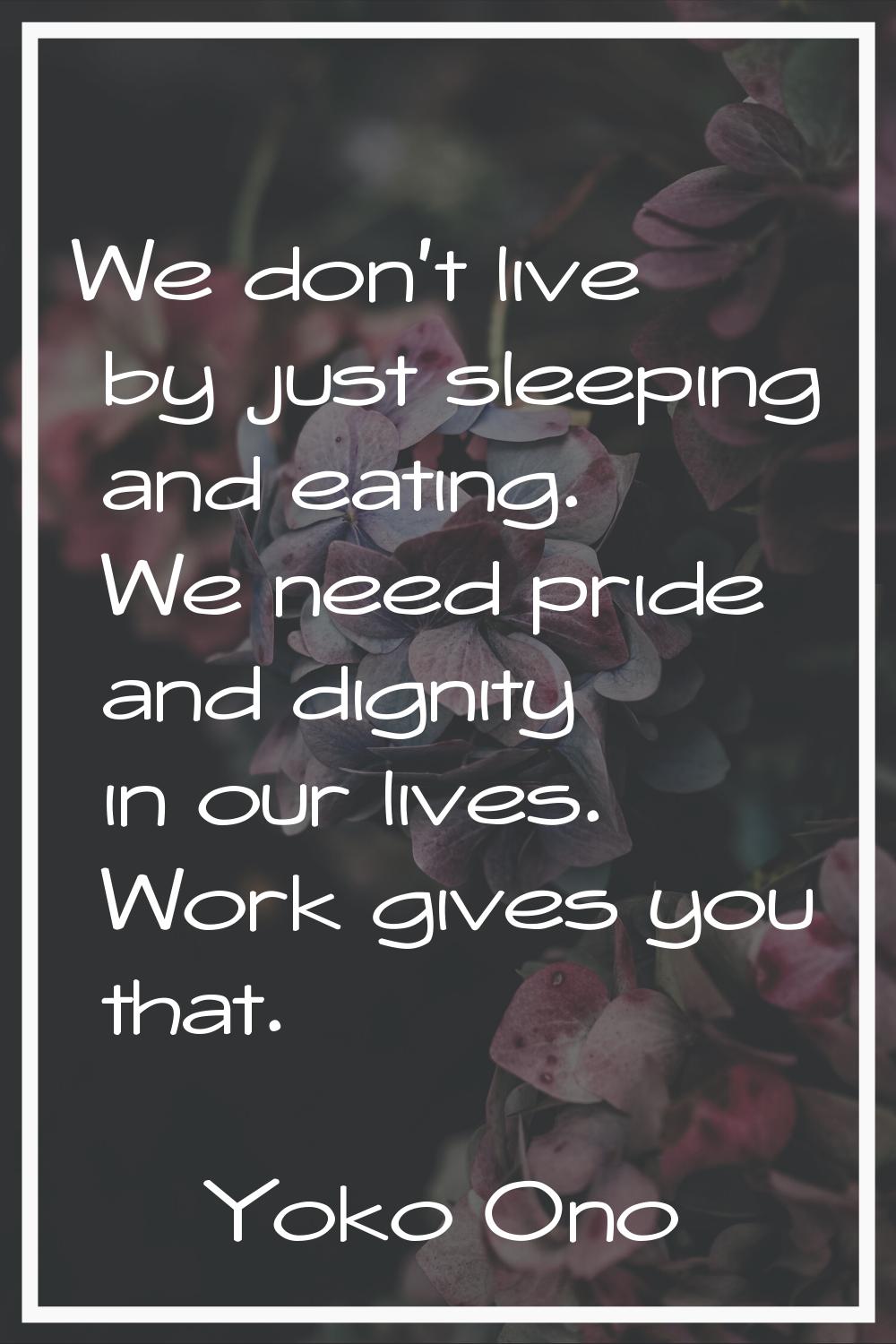 We don't live by just sleeping and eating. We need pride and dignity in our lives. Work gives you t