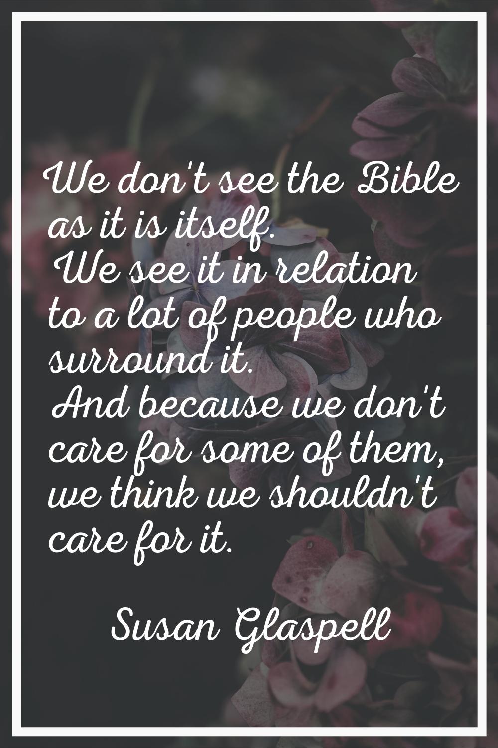 We don't see the Bible as it is itself. We see it in relation to a lot of people who surround it. A