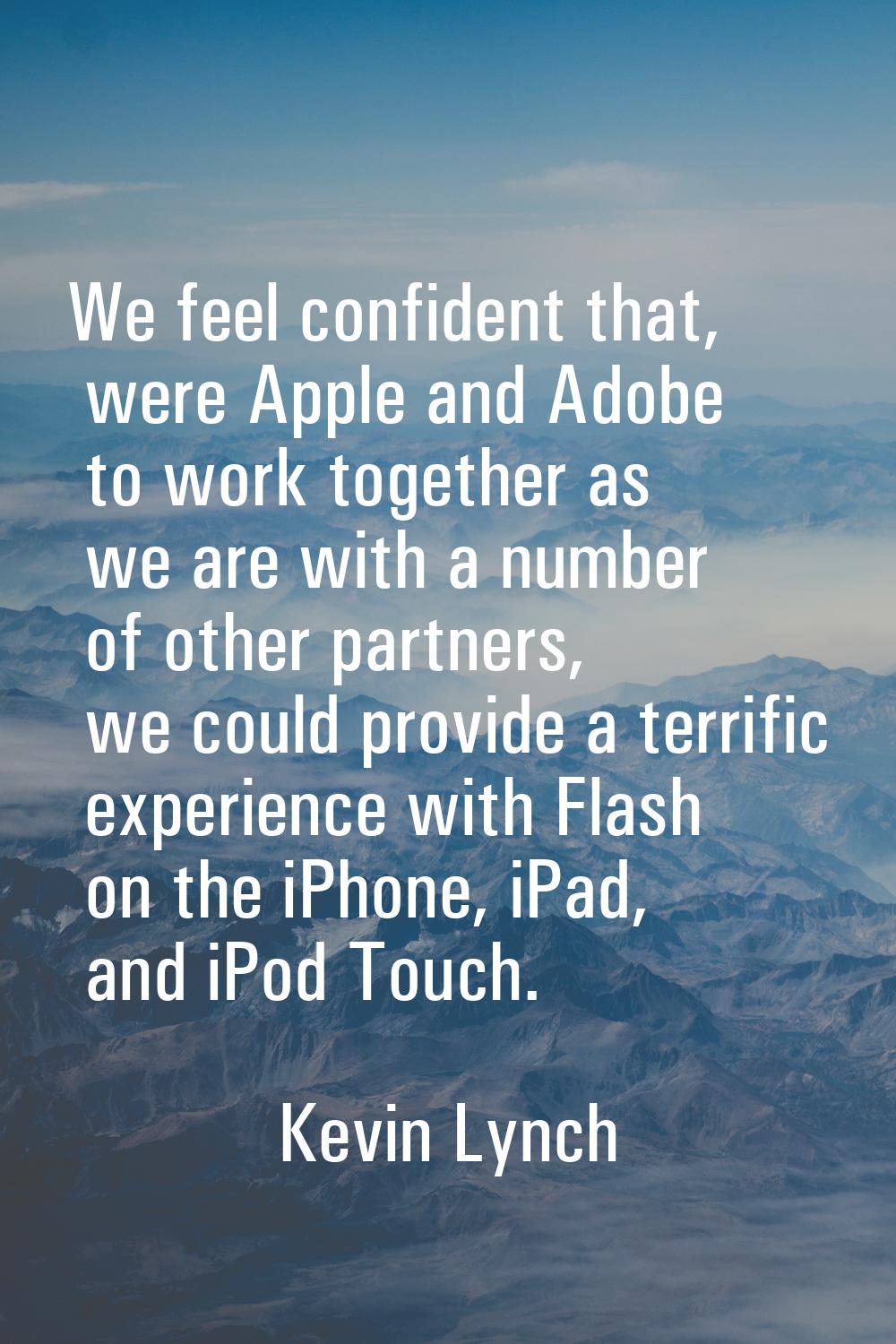 We feel confident that, were Apple and Adobe to work together as we are with a number of other part