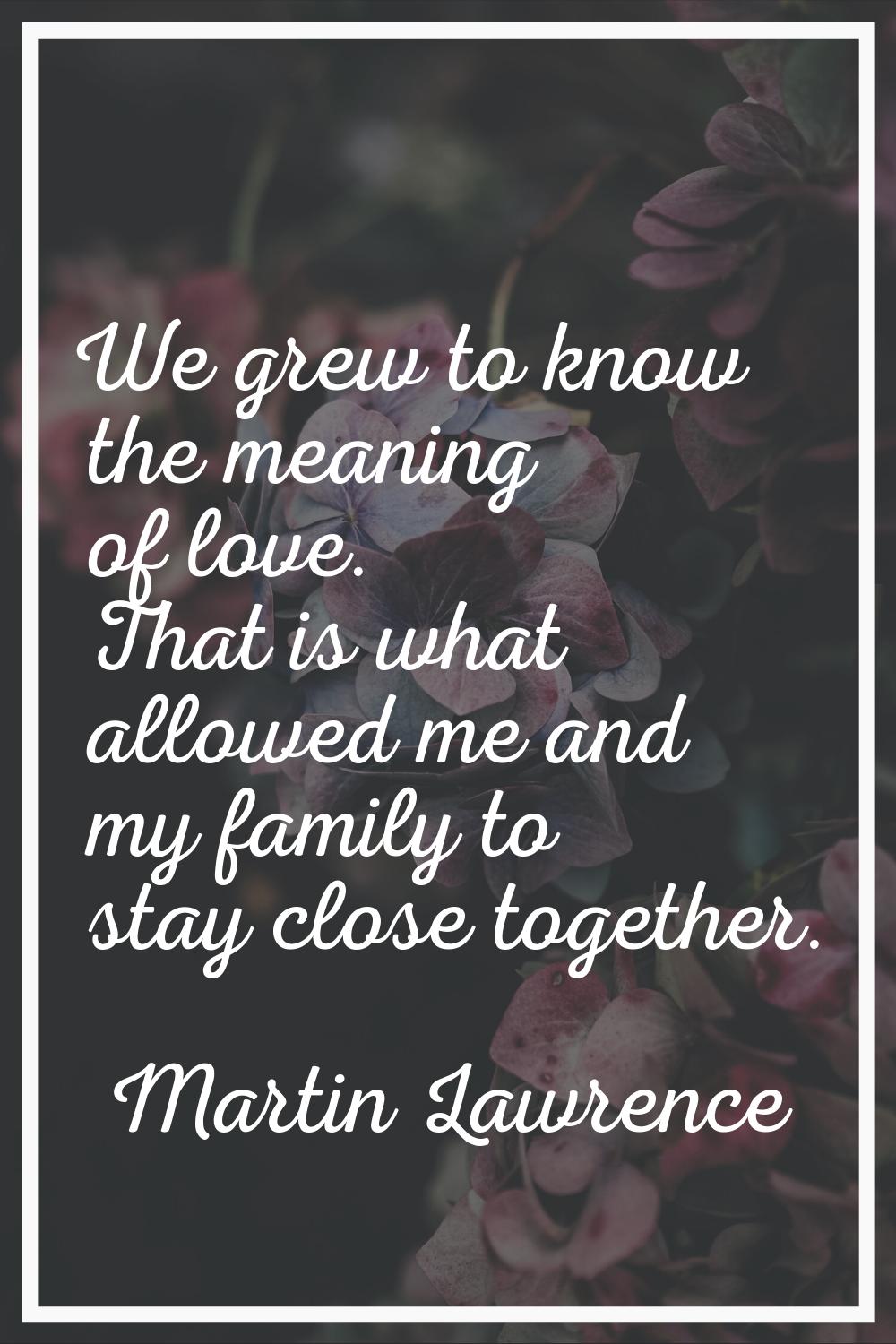 We grew to know the meaning of love. That is what allowed me and my family to stay close together.