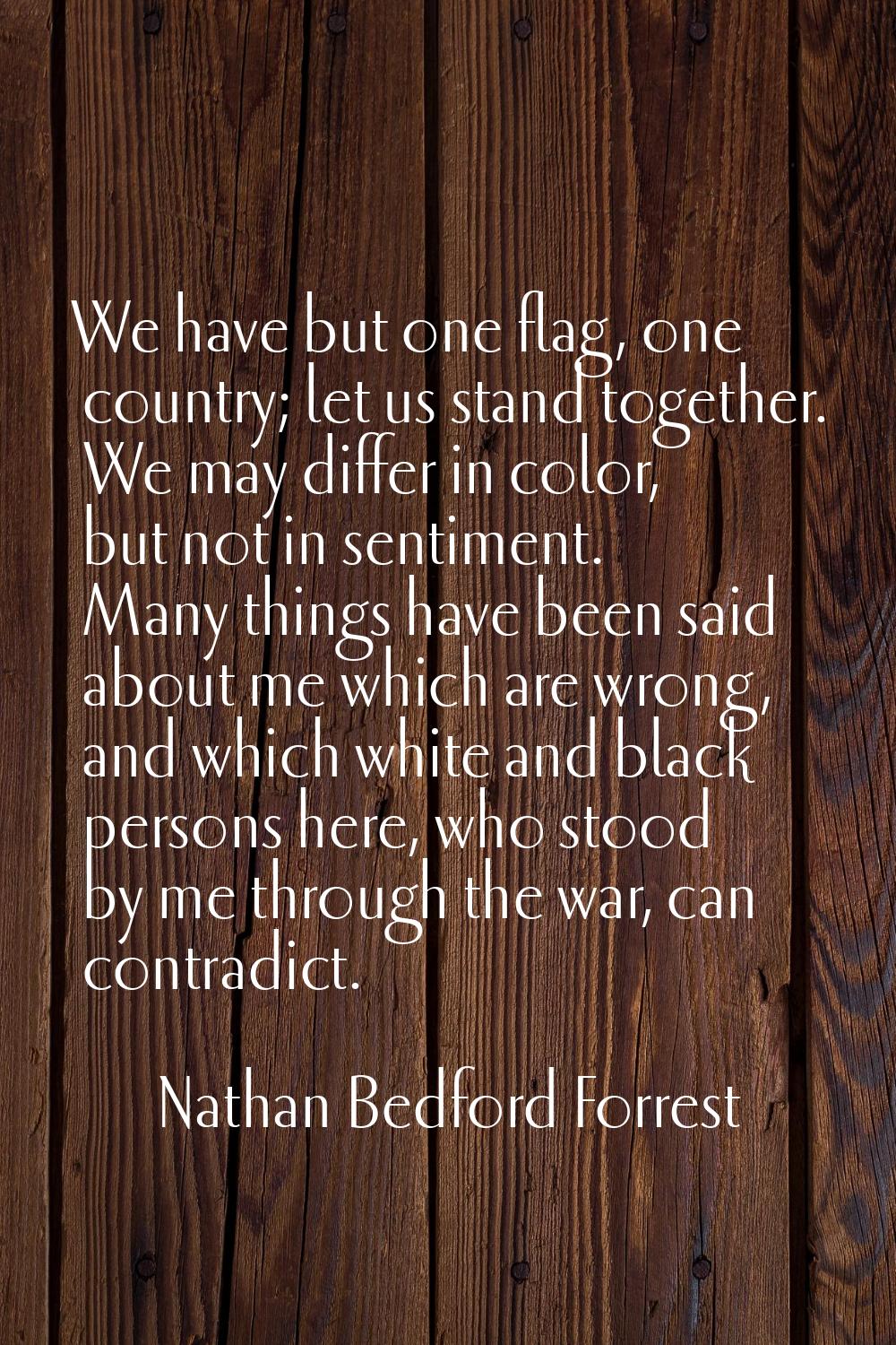 We have but one flag, one country; let us stand together. We may differ in color, but not in sentim