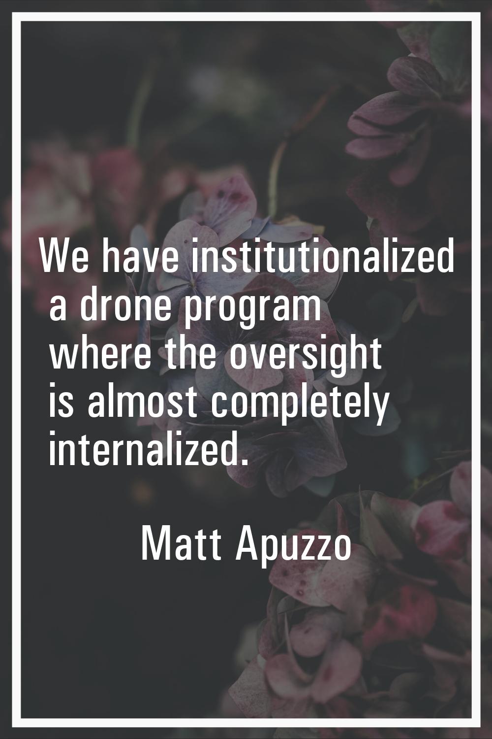 We have institutionalized a drone program where the oversight is almost completely internalized.