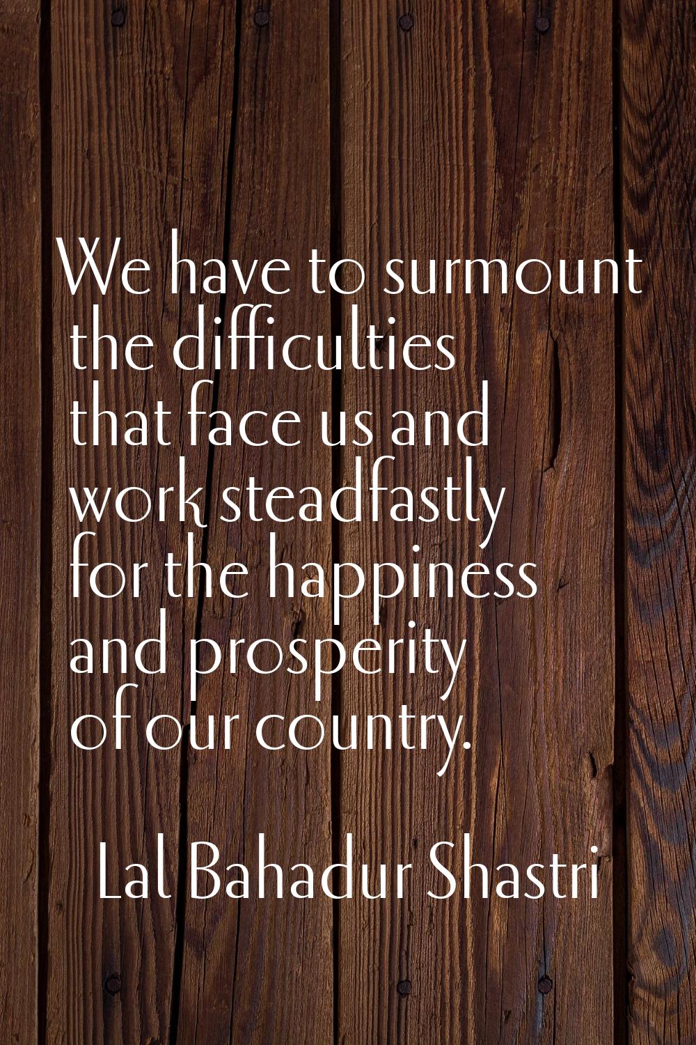 We have to surmount the difficulties that face us and work steadfastly for the happiness and prospe
