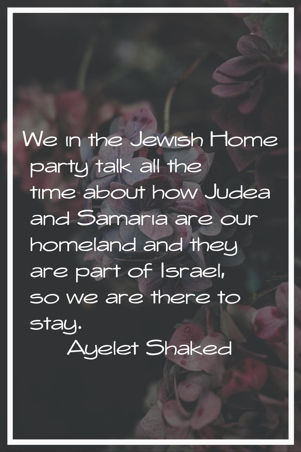 We in the Jewish Home party talk all the time about how Judea and Samaria are our homeland and they
