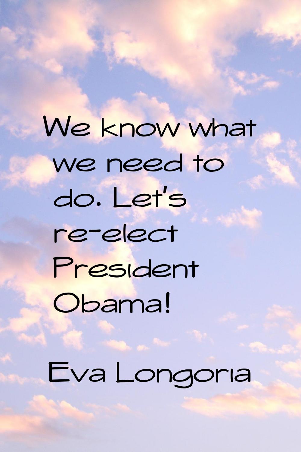 We know what we need to do. Let's re-elect President Obama!