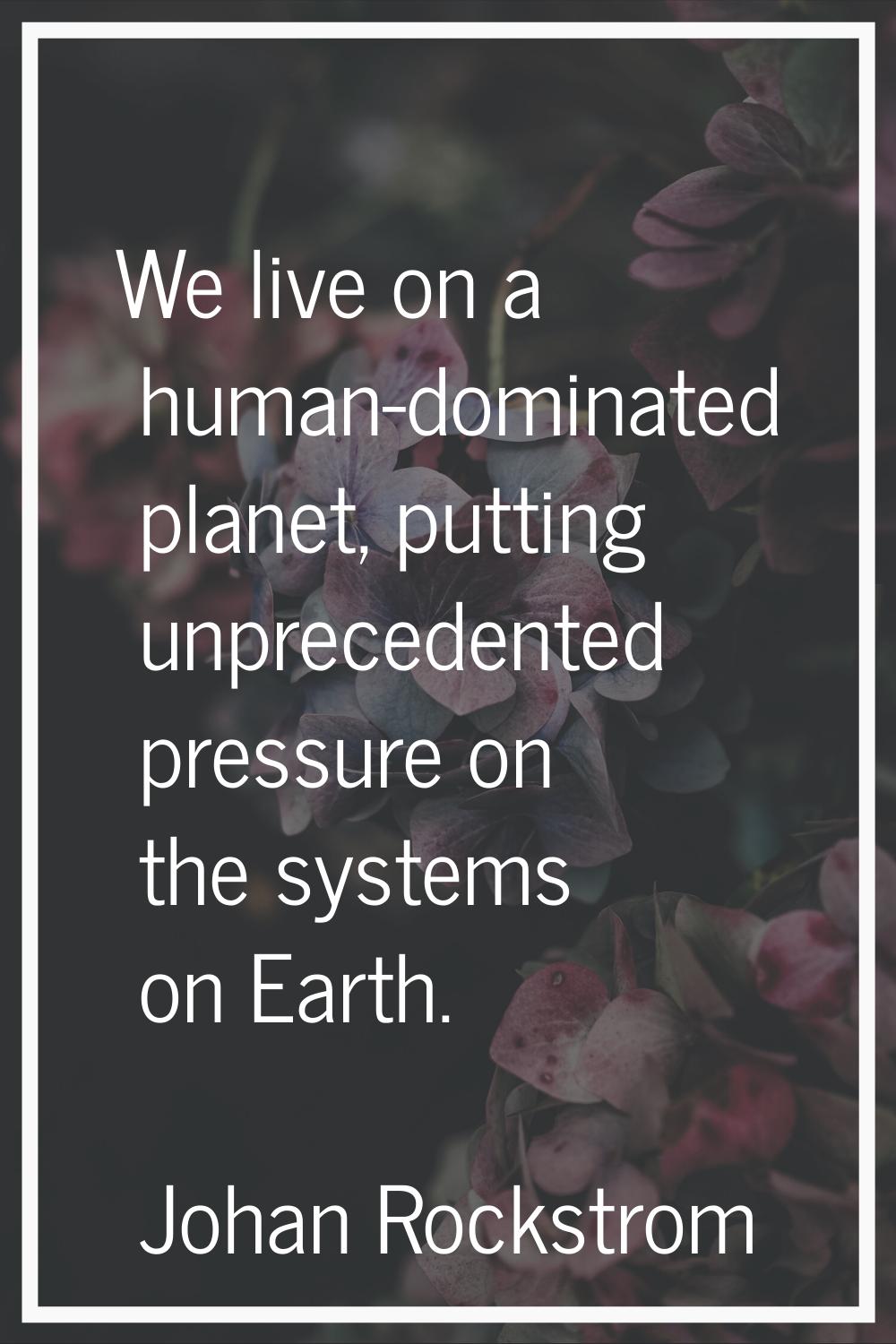 We live on a human-dominated planet, putting unprecedented pressure on the systems on Earth.