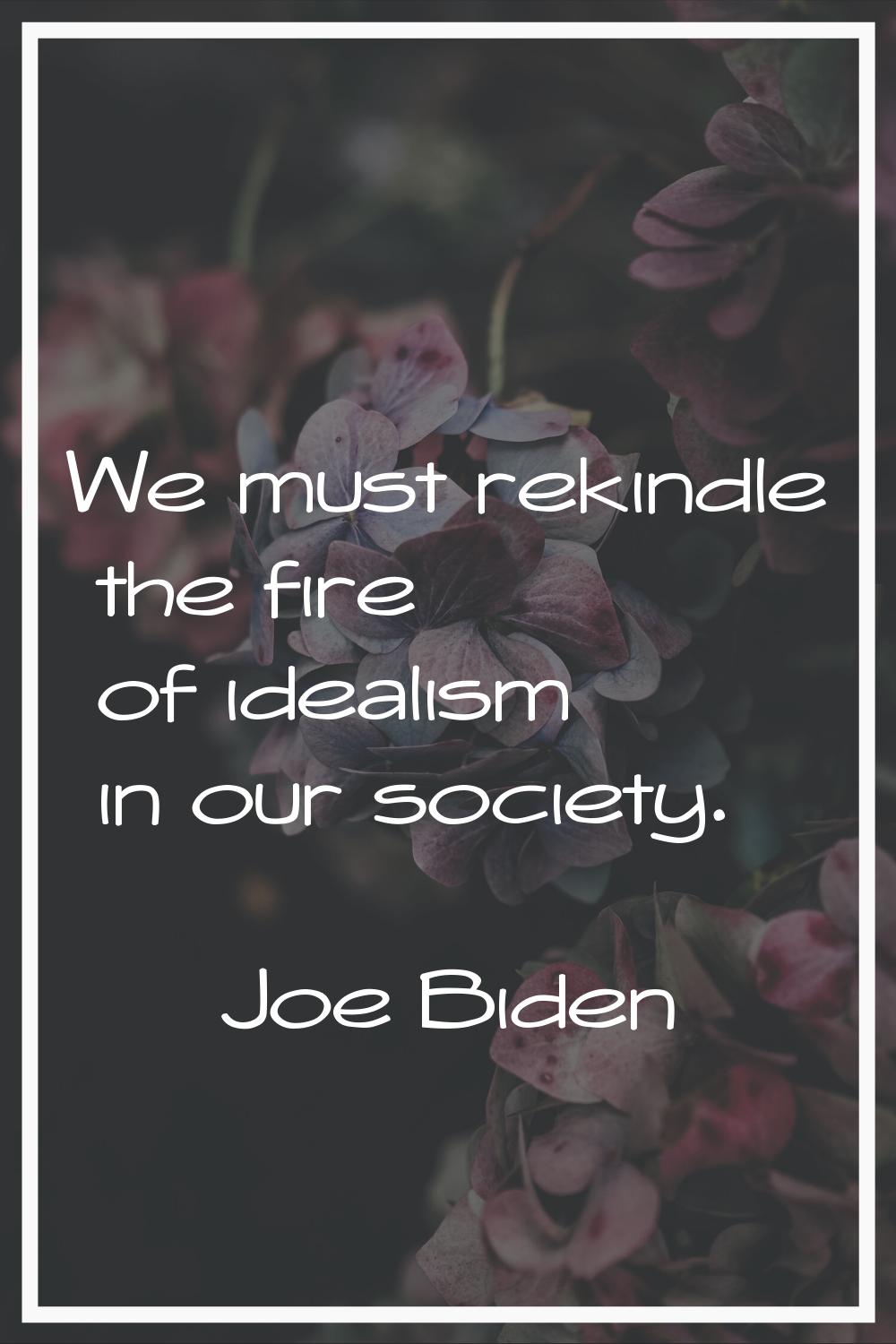 We must rekindle the fire of idealism in our society.