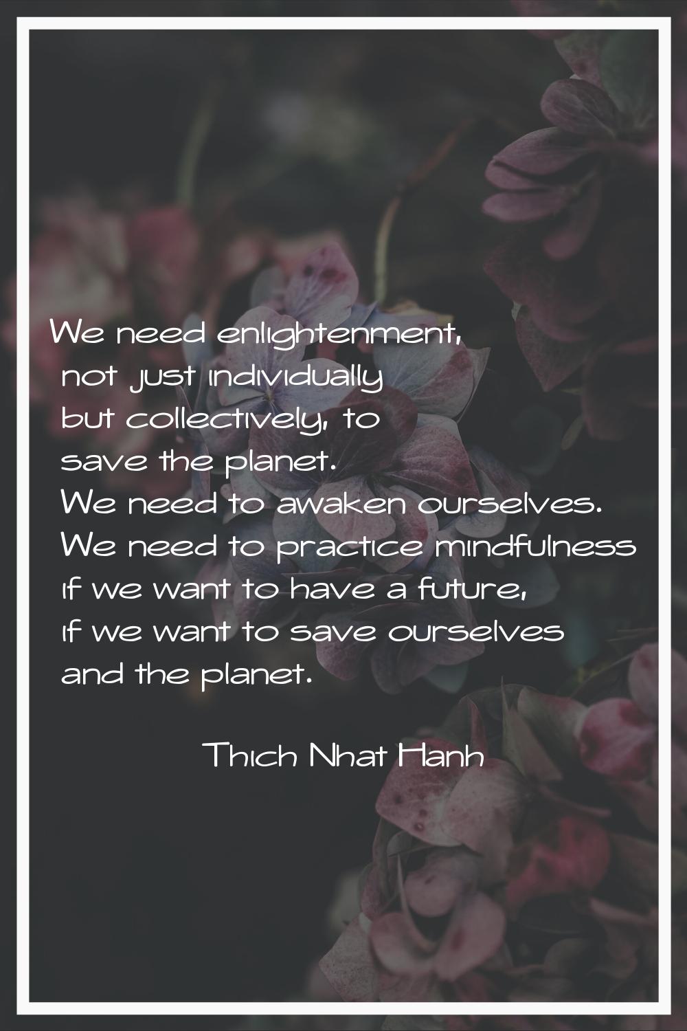 We need enlightenment, not just individually but collectively, to save the planet. We need to awake