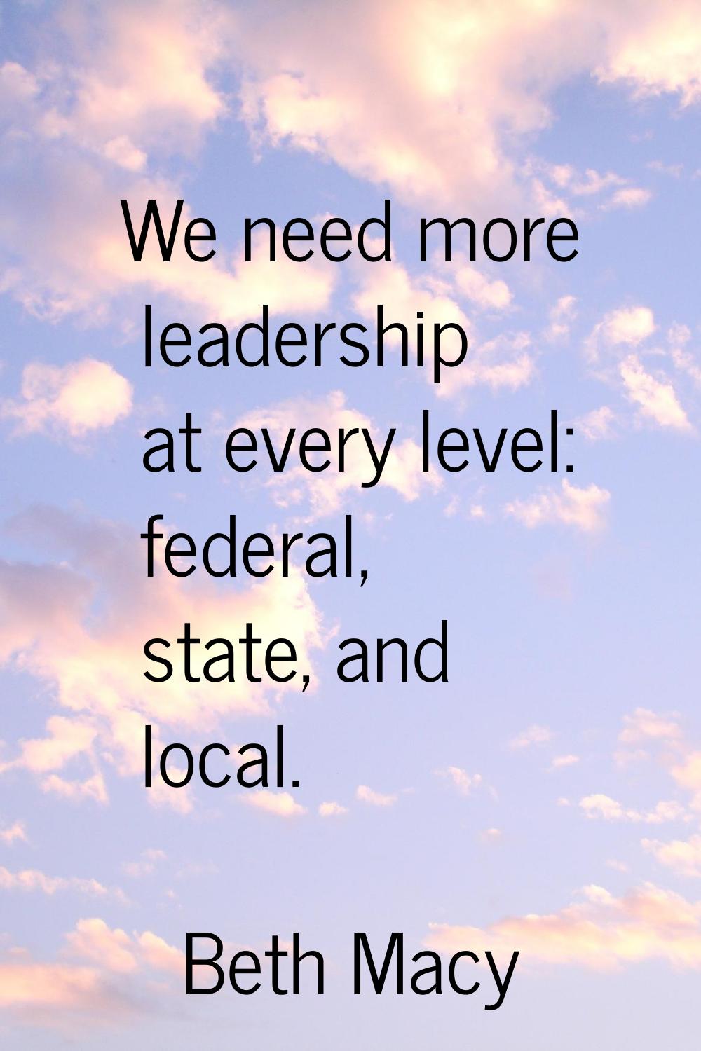 We need more leadership at every level: federal, state, and local.