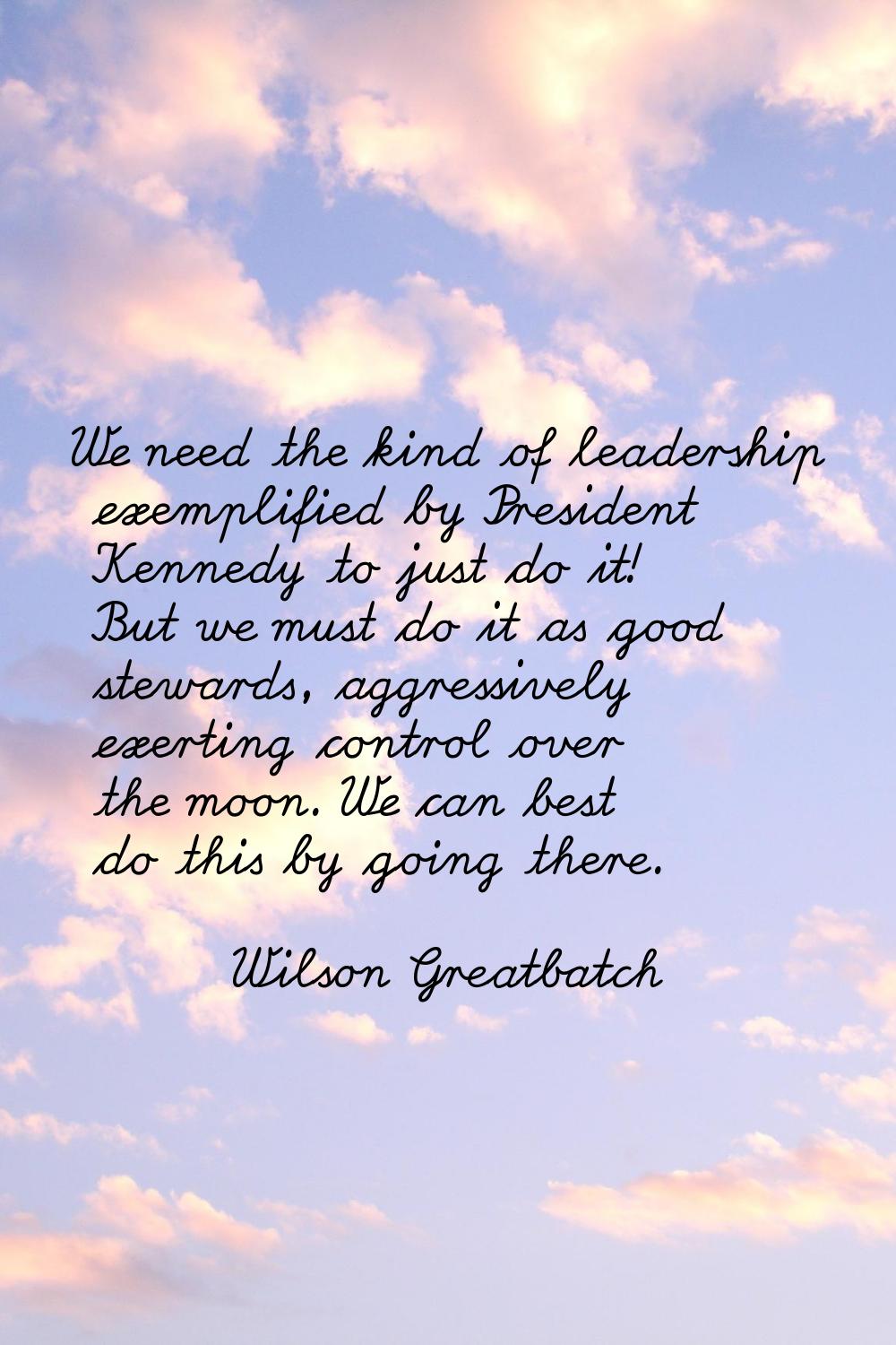 We need the kind of leadership exemplified by President Kennedy to just do it! But we must do it as
