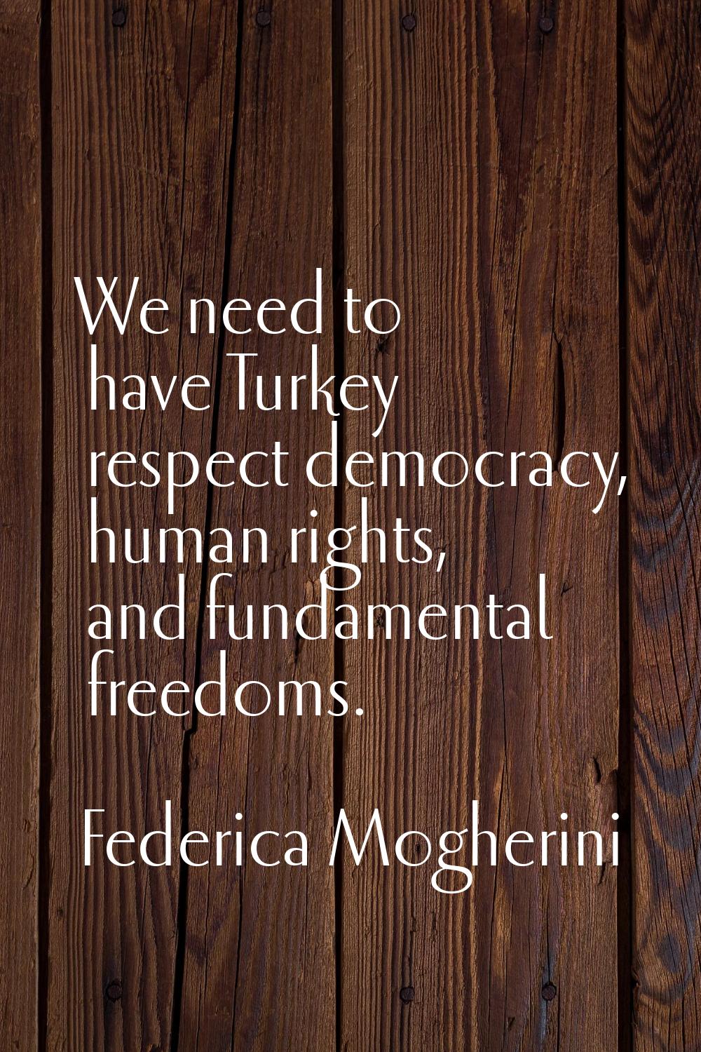 We need to have Turkey respect democracy, human rights, and fundamental freedoms.