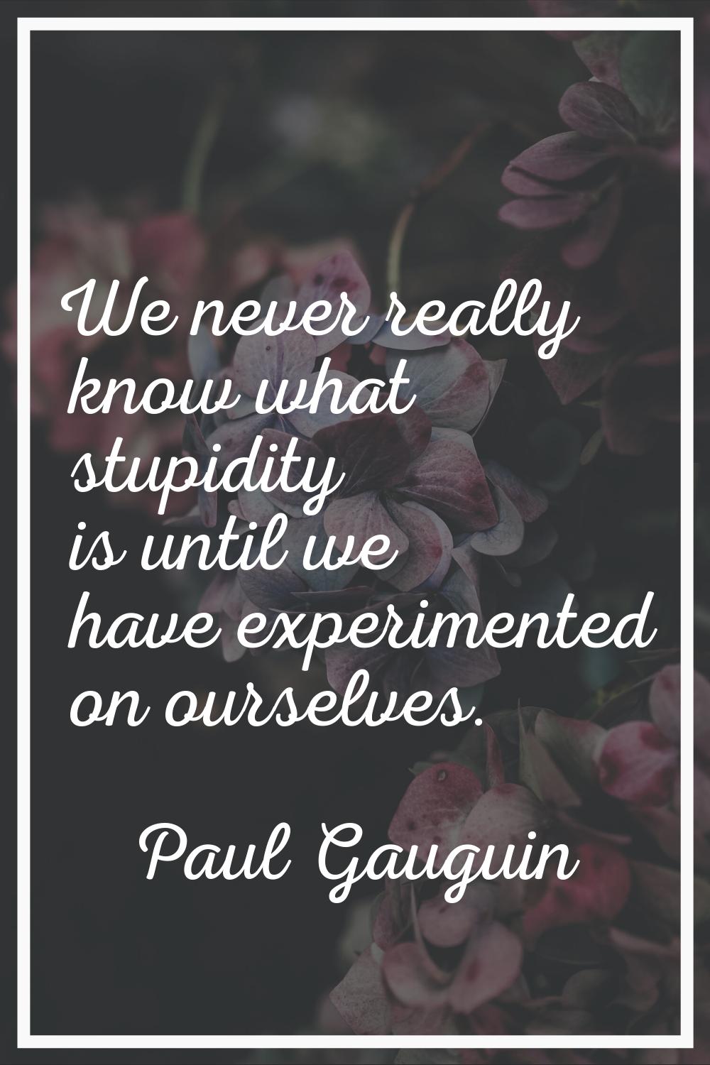 We never really know what stupidity is until we have experimented on ourselves.