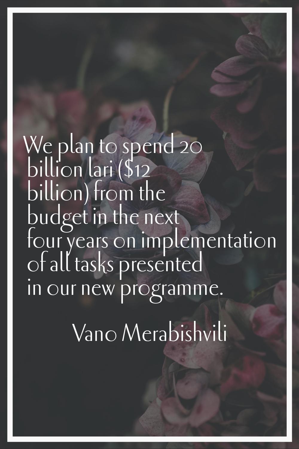We plan to spend 20 billion lari ($12 billion) from the budget in the next four years on implementa