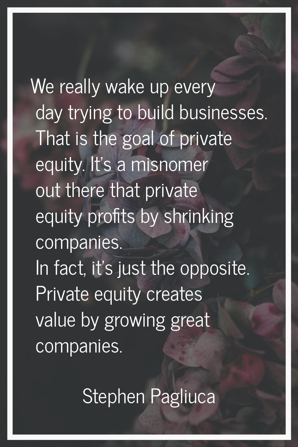 We really wake up every day trying to build businesses. That is the goal of private equity. It's a 
