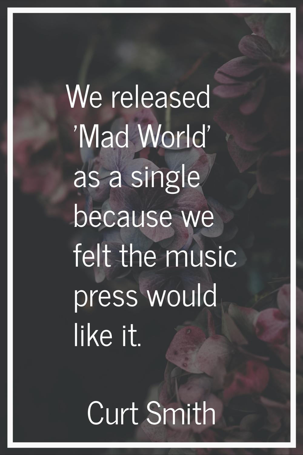 We released 'Mad World' as a single because we felt the music press would like it.