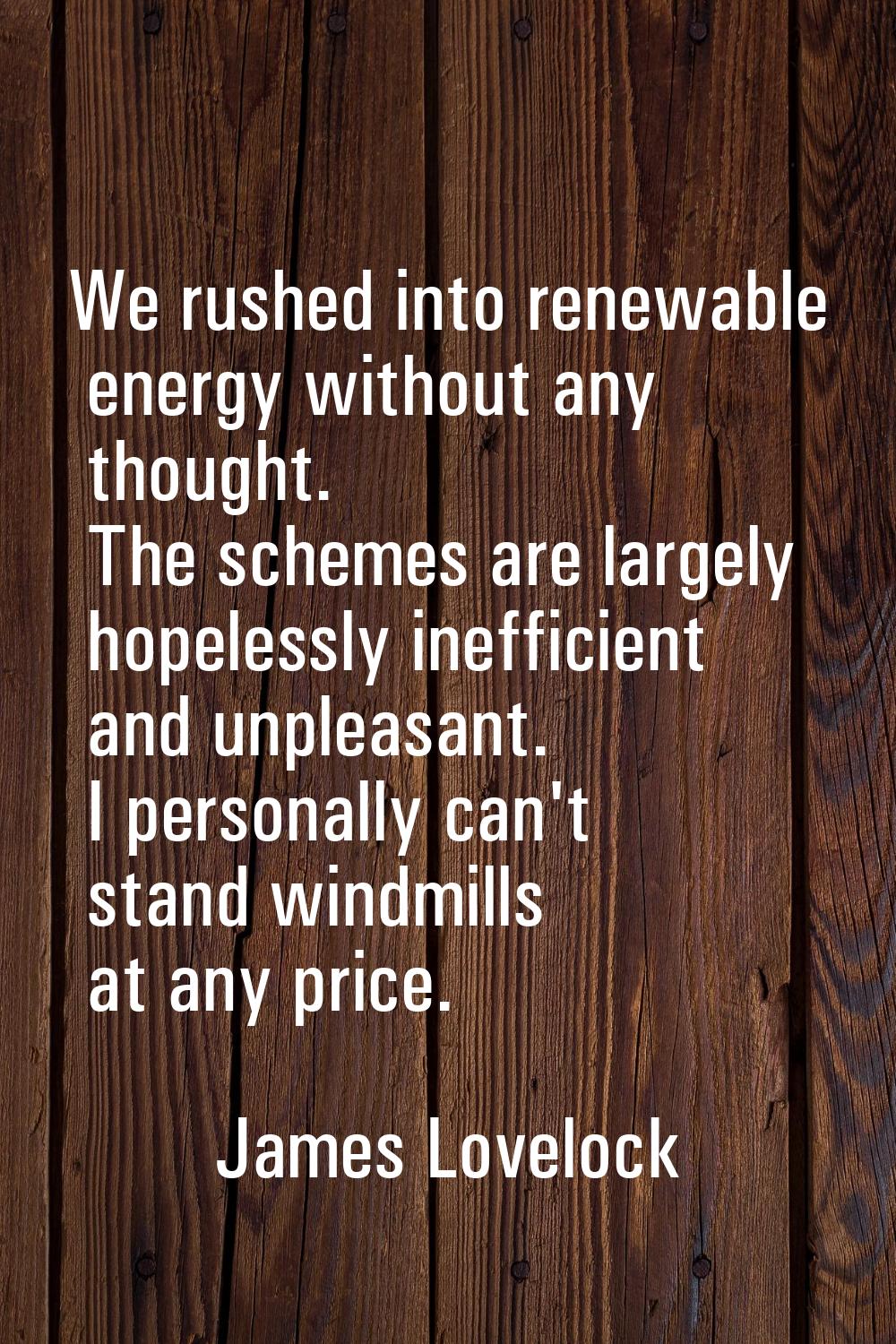 We rushed into renewable energy without any thought. The schemes are largely hopelessly inefficient