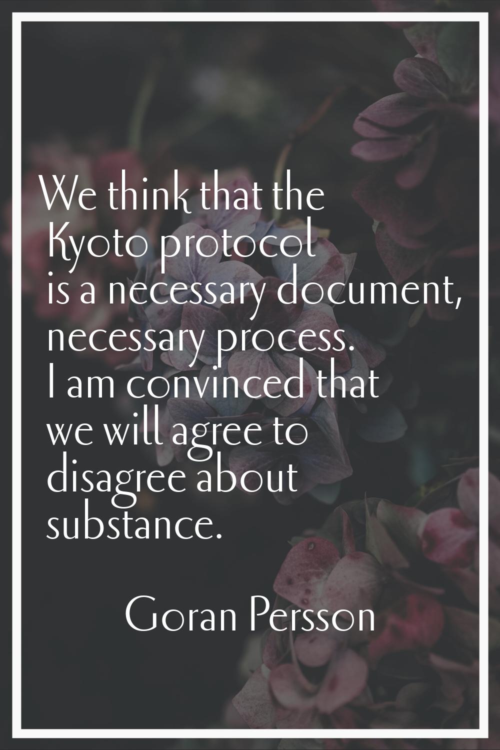 We think that the Kyoto protocol is a necessary document, necessary process. I am convinced that we