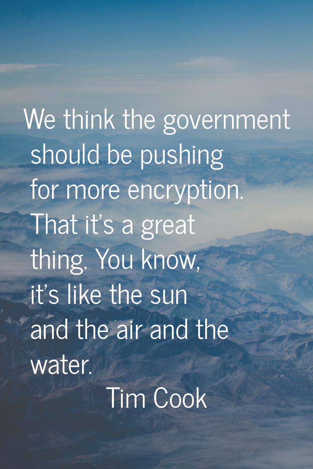 We think the government should be pushing for more encryption. That it's a great thing. You know, i