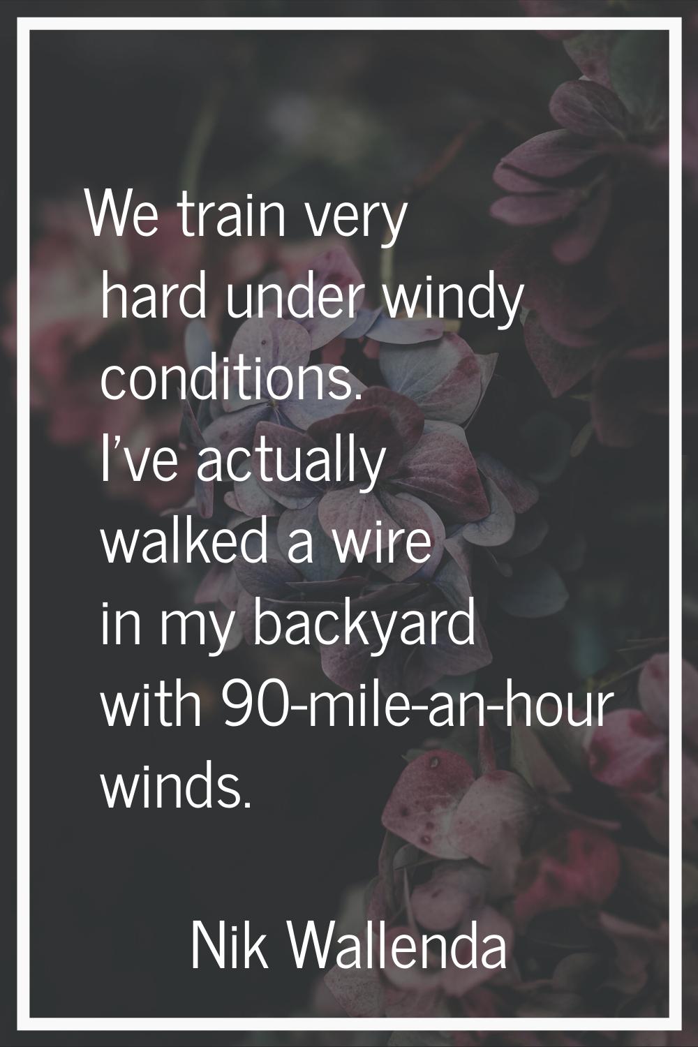 We train very hard under windy conditions. I've actually walked a wire in my backyard with 90-mile-