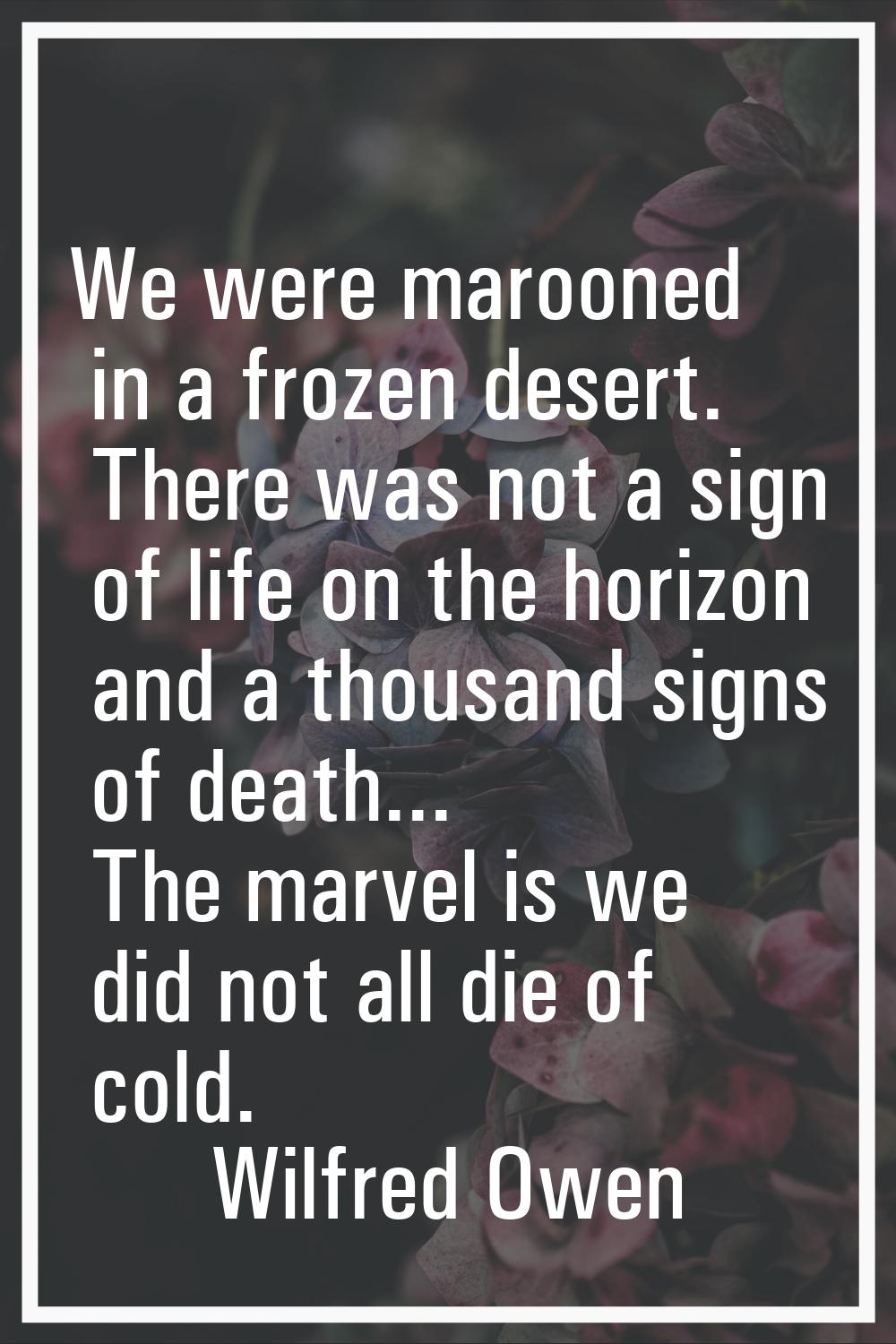 We were marooned in a frozen desert. There was not a sign of life on the horizon and a thousand sig