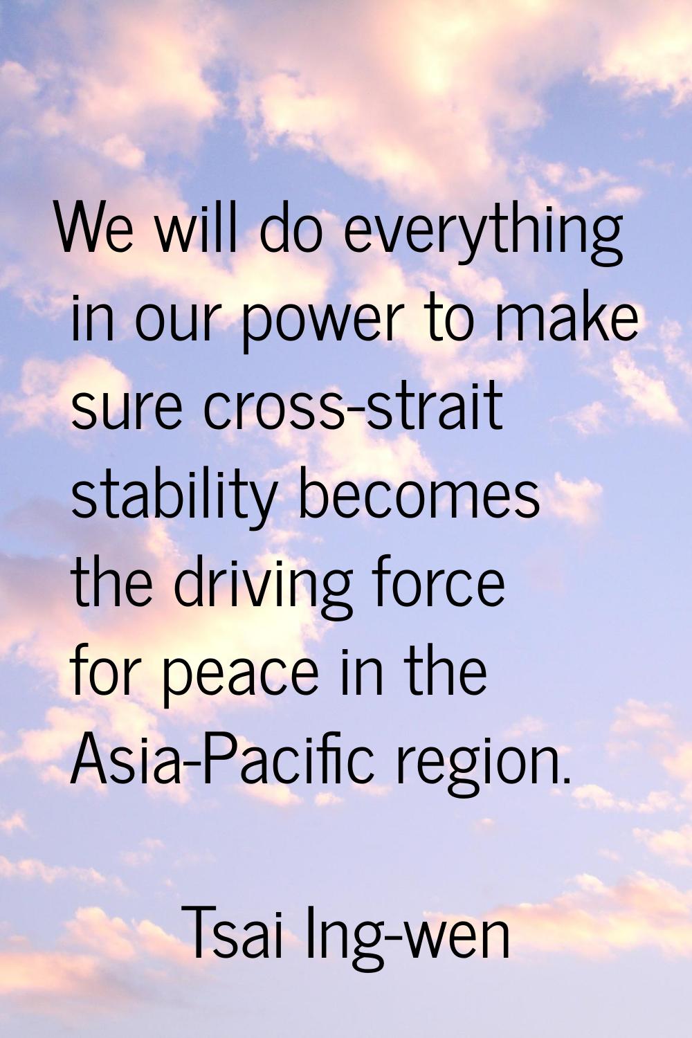 We will do everything in our power to make sure cross-strait stability becomes the driving force fo