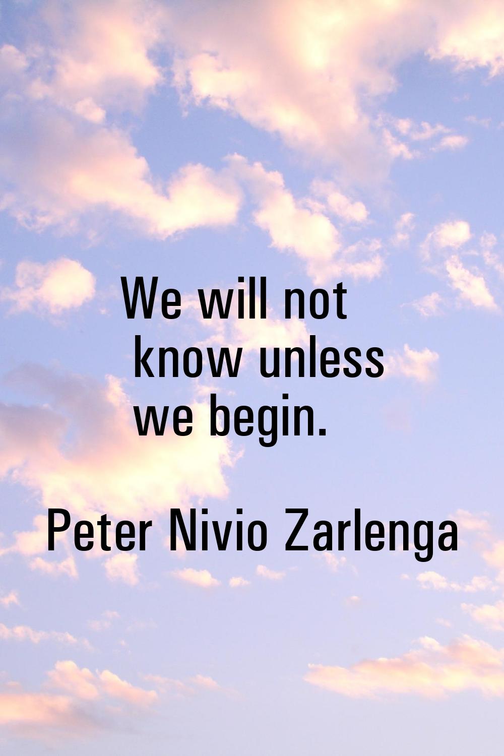 We will not know unless we begin.