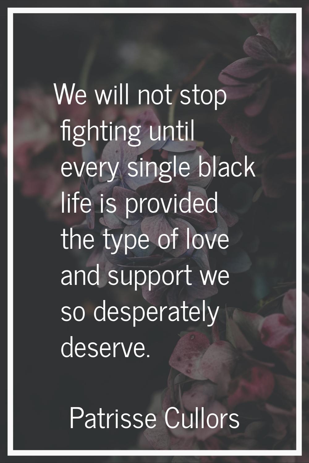 We will not stop fighting until every single black life is provided the type of love and support we