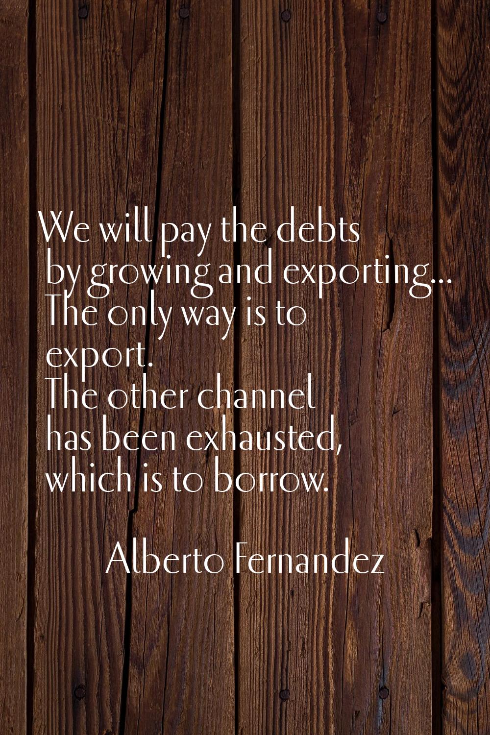 We will pay the debts by growing and exporting... The only way is to export. The other channel has 
